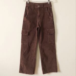 Hollister Women Brown Corduroy Cargo Pants Size 24 Baggy High Rise Straight Leg